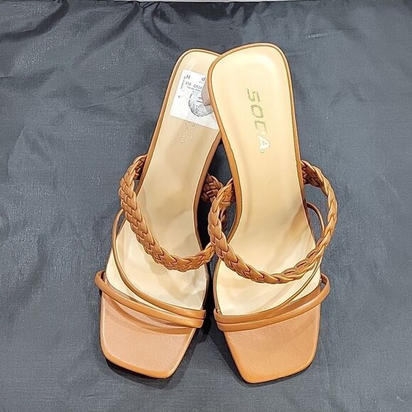 NEW WOMEN'S BRAIDED HEELED MULES SQUARE TOE BLOCK HEEL SANDALS CARMEN BY SODA - Picture 14 of 16